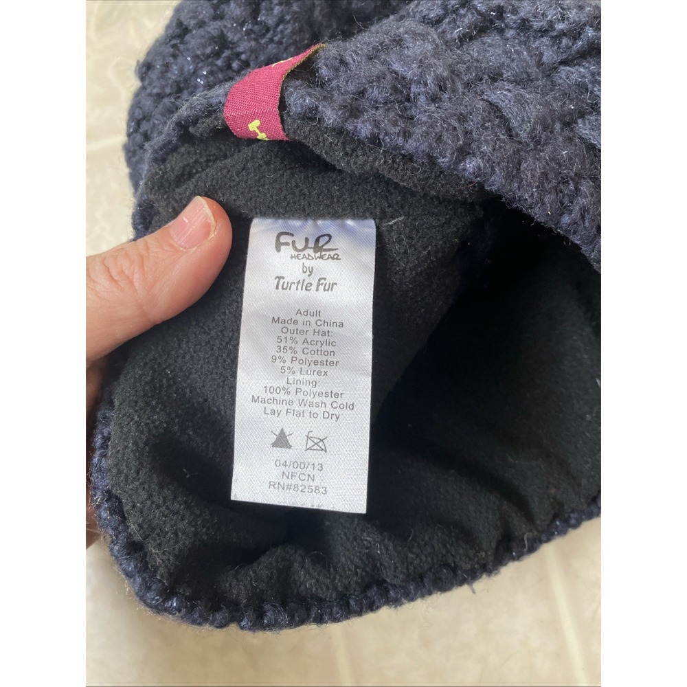 Turtle Fur Black Metallic Winter Hat Ski Cap Tassel Adult - Picture 4 of 4